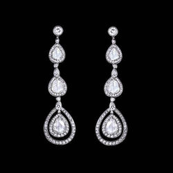 Pear Diamonds Dangle Earring Pair 2.50 Carats White Gold 14K