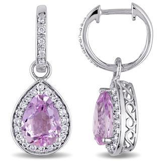 Pear Kunzite With Round Diamonds 28.00 Ct. Dangle Earrings White Gemstone Earring