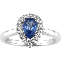 Pear Shape Ceylon Sapphire Diamonds Ring 3.30 Ct 14K White Gold 14K