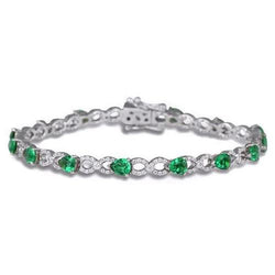 Pear Green Emerald Tennis Bracelet 6.75 Carats White Gold 14K