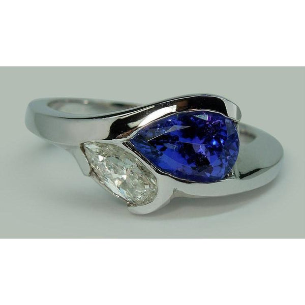 Pear Shape Infinity Tanzanite And Diamond Ring 2.50 Ct. Gold 14K Gemstone Ring