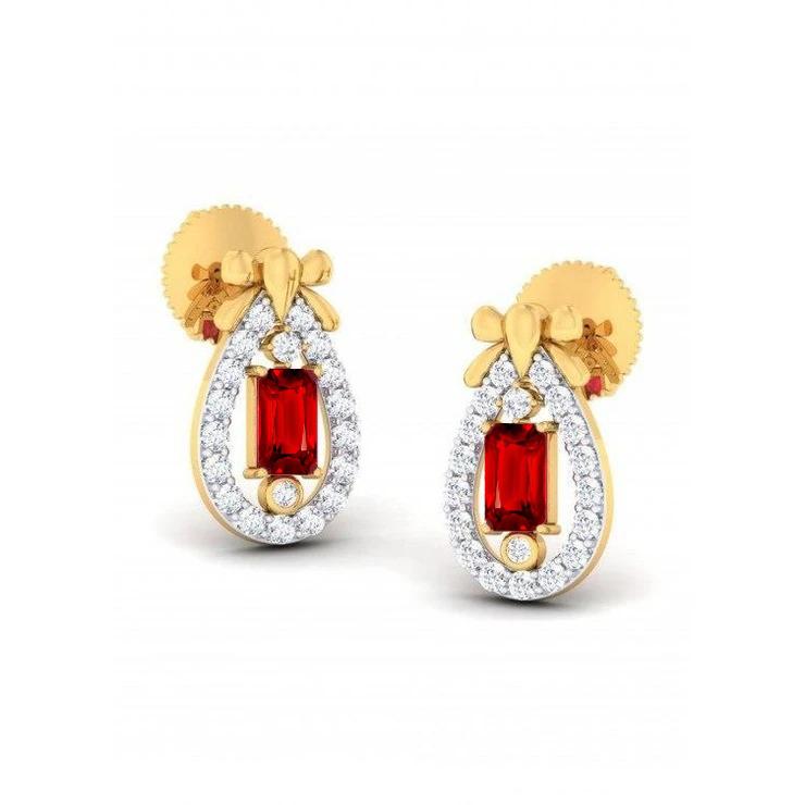 Pear Shape Studs Earrings  Ruby And Diamonds Yellow Gold 