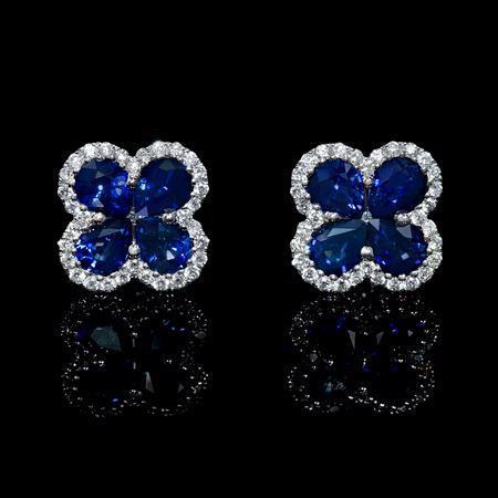 Pear Sri Lankan Sapphire Diamond Cluster Earring Women White Gold   Gemstone Earring