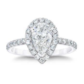 Pear With Round Cut Halo Diamond Engagement Ring White Gold 1.45 Ct Halo Ring