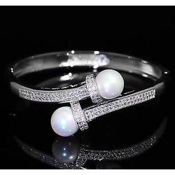 Real  Pearl Diamond Bangle 12 Mm 4 Carats Women Jewelry F Vs1