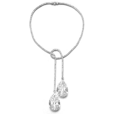 Pendant Necklace 10 Carats Pear & Round Cut Sparkling Diamonds Pendant
