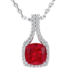 Pendant Necklace 13.40 Ct Red Ruby With Diamonds White Gold 14K New