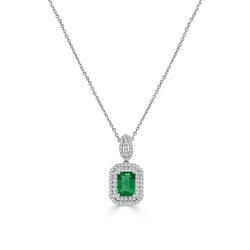 Green Emerald & Diamond Gemstone Pendant Necklace 6.35 Carat WG 14K