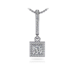Round Cut Princess Diamond Pendant Necklace 3.3 Carat White Gold 14K