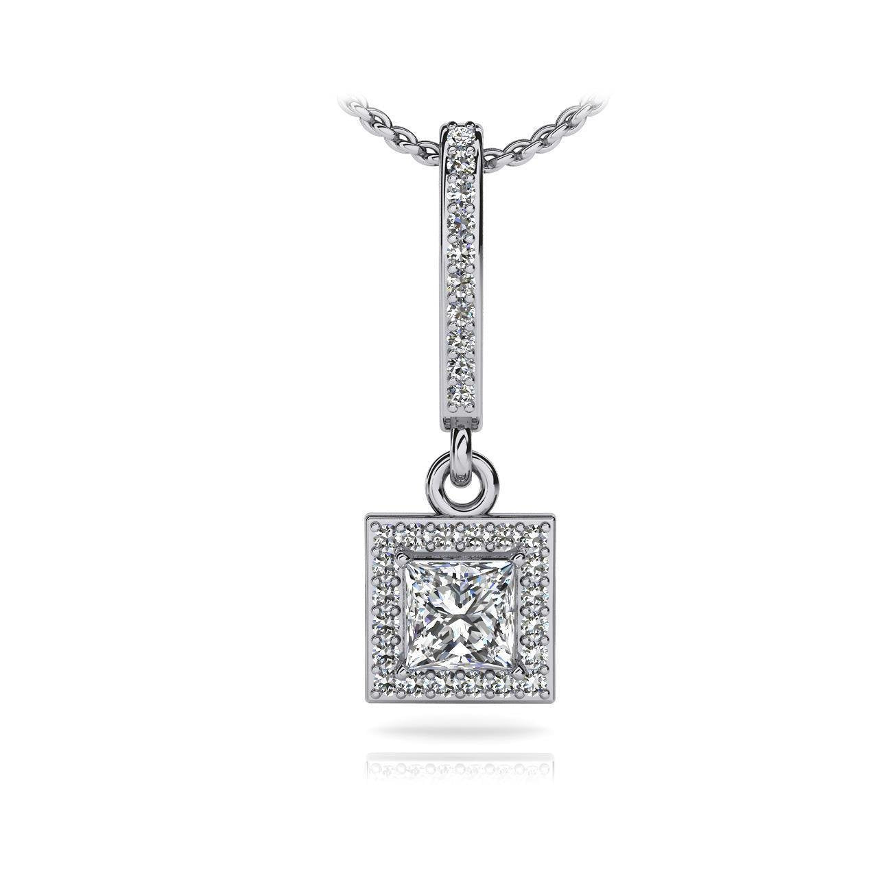 Pendant Necklace 7.50 Carats Diamonds Princess And Round Cut White Gold 14K Jewelry Pendant