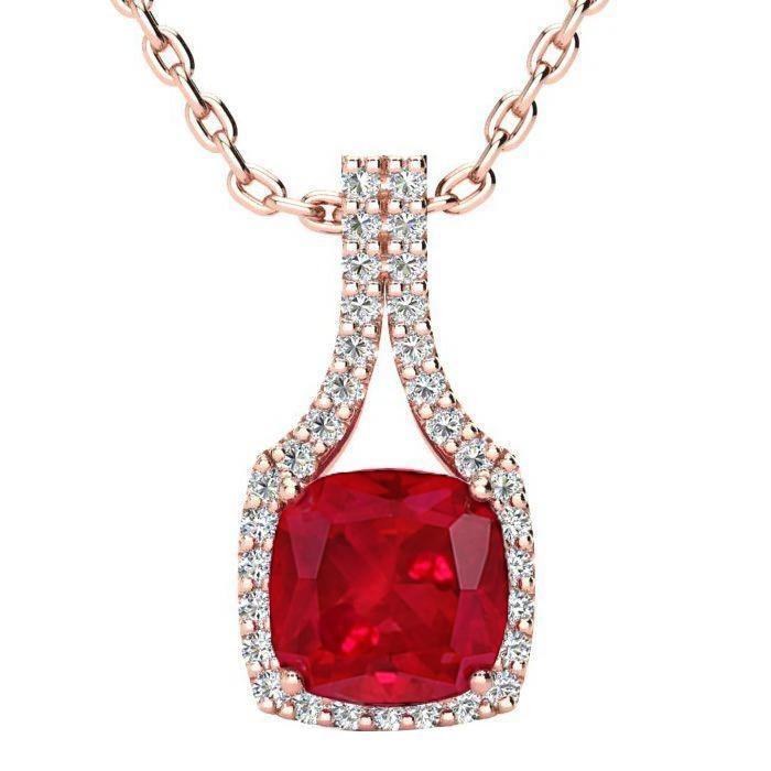Pendant Necklace Cushion Ruby With Round Diamonds 11.00 Ct. Gemstone Pendant
