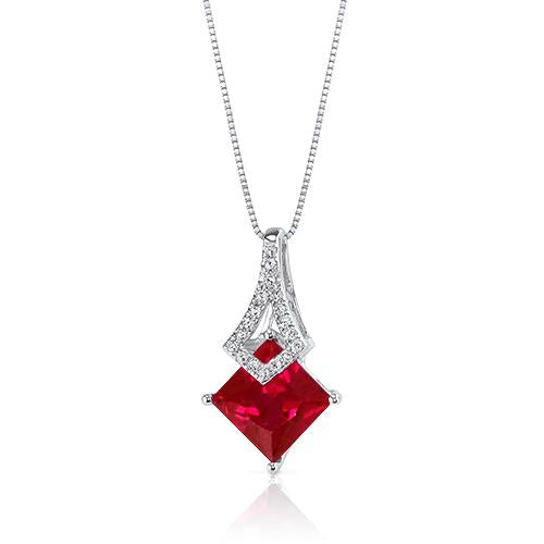 Pendant Necklace Gold White 14K  4.50 Ct Prong Set Ruby And Diamonds Gemstone Pendant