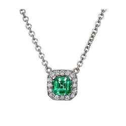 Pendant Necklace White Gold 14K 9 Ct Green Emerald With Diamonds