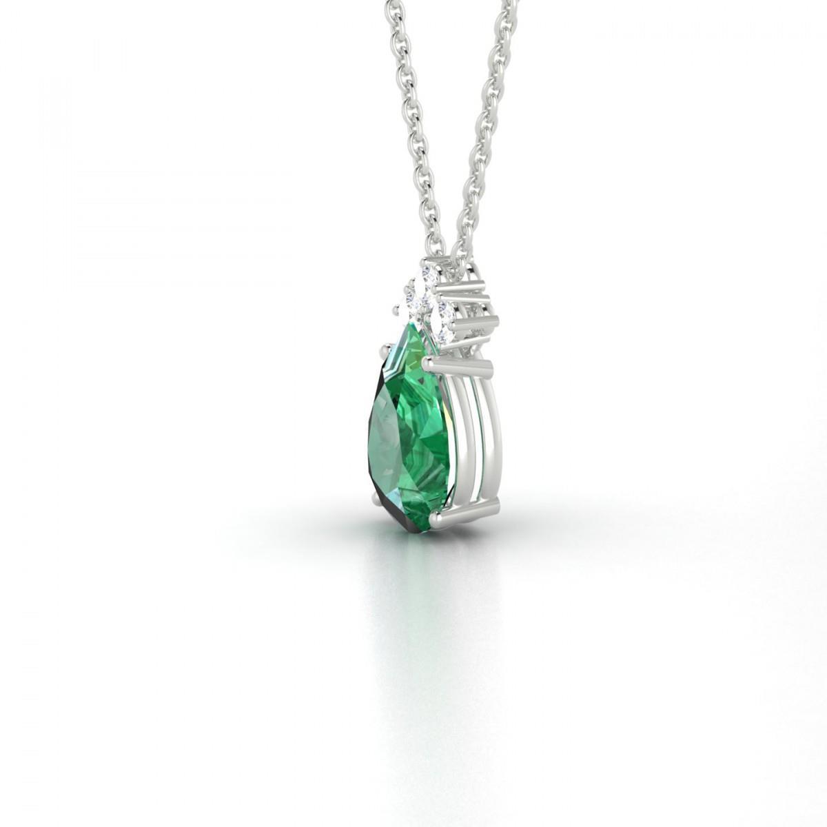 Pendant Necklace White Gold 14K Prong Set 8.25 Ct Emerald With Diamonds Pendant