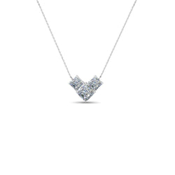 Pendant Necklace White Gold  1.5 Carats Princess Cut Diamonds