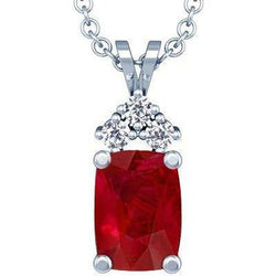 Ruby & Diamond Pendant Necklace With Chain 14.25 Ct. WG 14K