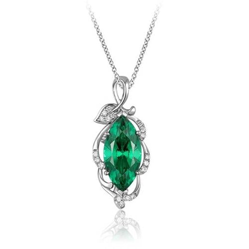 Pendant Necklace With Chain 14K 5.35 Carats Emerald With Diamonds Pendant