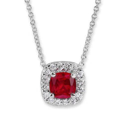 Pendant Necklace With Chain 3.65 Ct. Ruby And Natural Earth Mined Diamonds White Gold