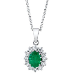 Diamond & Emerald Gemstone Pendant Necklace 6.85 Ct. White Gold 14K