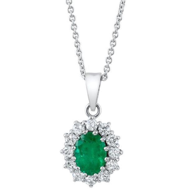 Pendant Necklace With Chain 6.85 Ct. Emerald White Gold 14K Jewelry Pendant