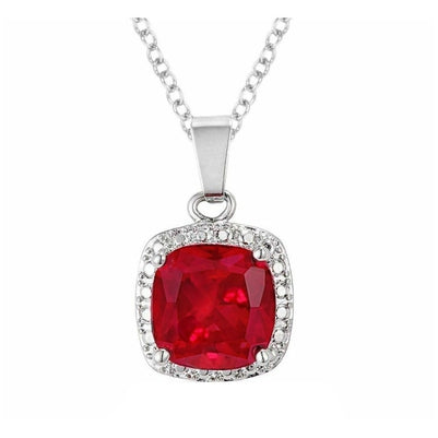 Pendant Necklace With Chain White Gold Solitaire 13.00 Ct Red Ruby Gemstone Pendant