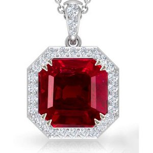 AAA pave Ladies Round Diamond Halo Gemstone Pendant Asscher Cut Ruby 12 Carats