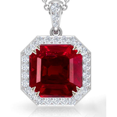 AAA pave Ladies Round Diamond Halo Gemstone Pendant Asscher Cut Ruby 12 Carats