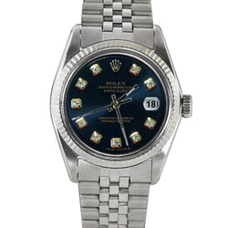 Perpetual Rolex Black Diamond Men Watch Fluted Bezel Jubilee Ss QUICK SET
