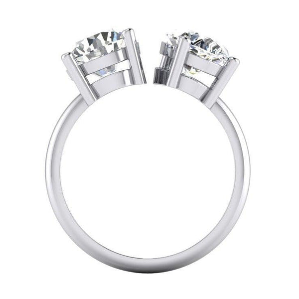 Sparkling Fancy Two Stone Round & Pear Diamond Ring 4 Carats White Gold 