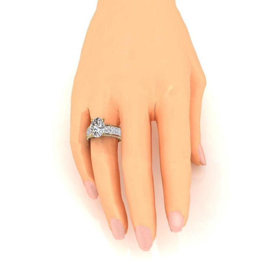 Diamond Engagement Ring Oval Center 6.95 Carats Yellow Gold 14K