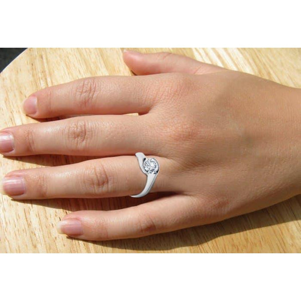 Bezel Set NEw  Sparkling Vintage Style White Gold Diamond Solitaire Ring 