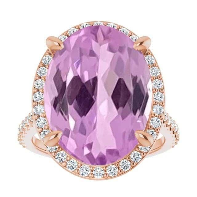 Pink Kunzite Women Jewelry Sparkling  Solid Rose Gold Jewelry  