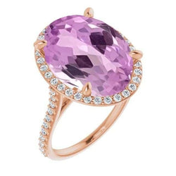 10.50 Carats Pink Kunzite Ring Solid Rose Gold Jewelry