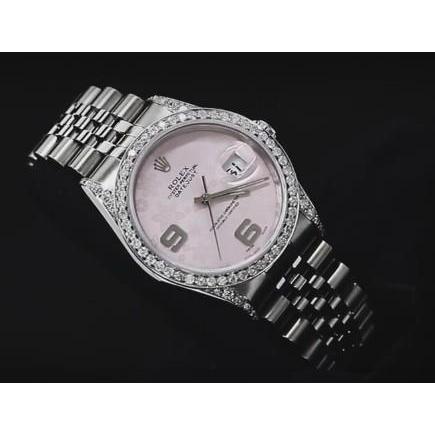 Pink  Dial Custom Diamond Bezel Rolex Watch Jubilee Bracelet 36Mm Watch Bezel