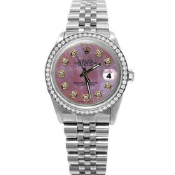 Pink Diamond Dial Bezel Rolex Date Just  Bracelet Datejust Watch QUICK SET