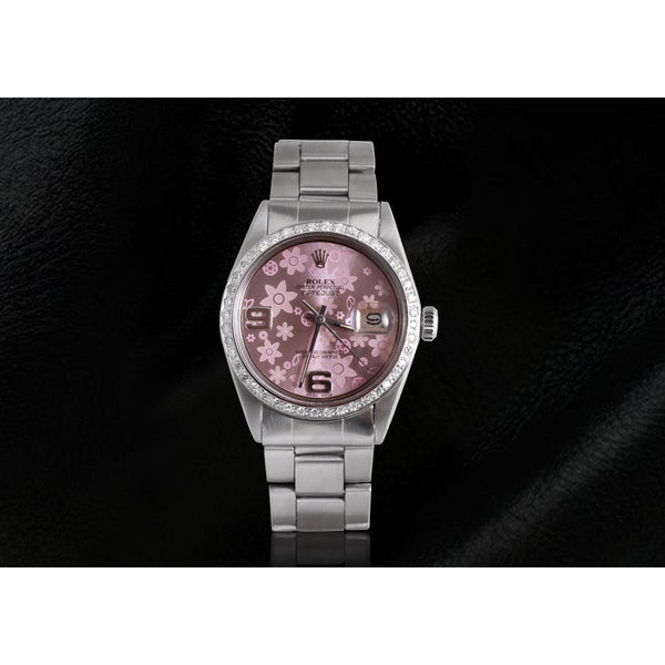 Pink Flower Dial Diamond Bezel Ss Rolex Datejust Watch Rolex
