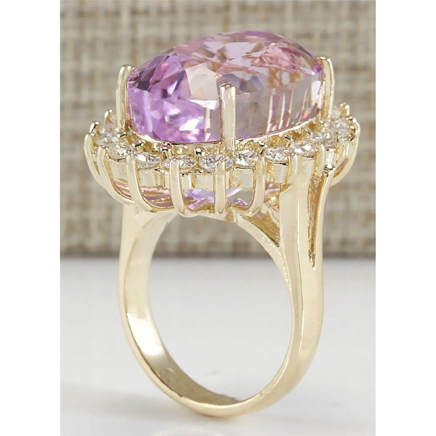 Pink Kunzite And Diamonds  Wedding Ring  Yellow Gold Gemstone Ring