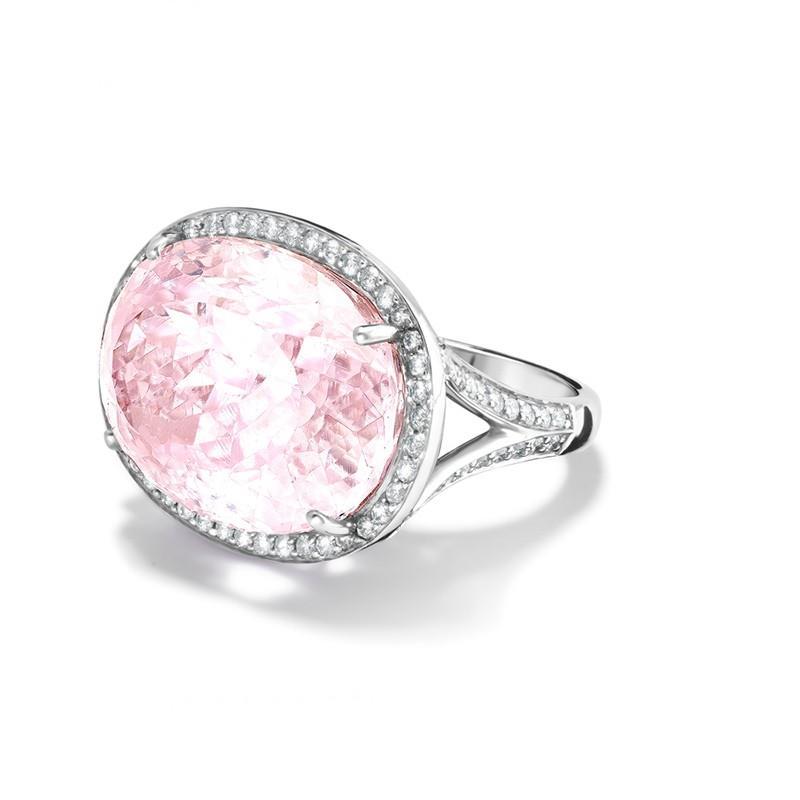 Pink Kunzite With Diamonds   High Quality Wedding  Gold White   Gemstone Ring