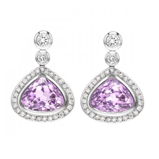 Pink Kunzite With Diamonds   Dangle Earrings White Gold  Female new Anniversary   Gemstone Earring