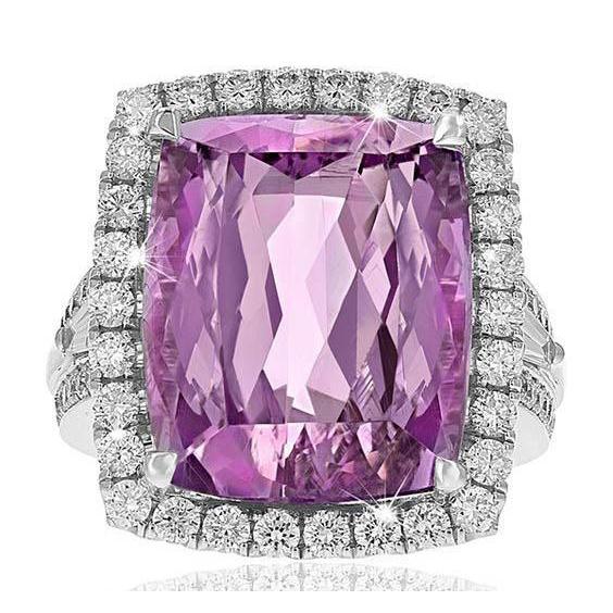 Pink Natural Kunzite And Diamond Wedding Ring White Gold Gemstone Ring