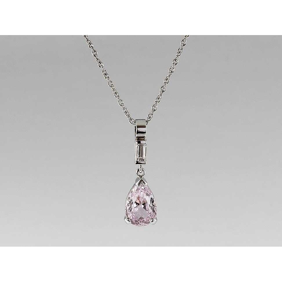 Pink Pear Cut Kunzite Gem Stone Pendant White Gold Women Jewelry Gemstone Pendant