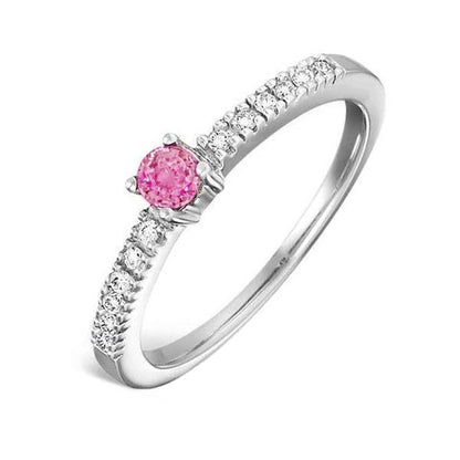 Pink Sapphire And Diamond Ring White Gold 14K Gemstone Ring