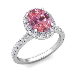 Pink Sapphire And Diamonds 3.90 Carats Ring White Gold 14K