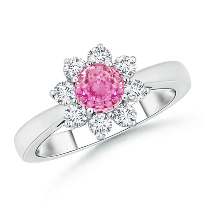 Pink Sapphire And Round Diamonds   Lady’s Brilliant  Weddin White Gold  Gemstone Ring