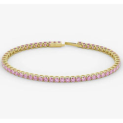 Pink Sapphire Tennis Bracelet 5.90 Carats Women Yellow Gold Jewelry