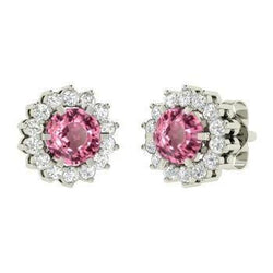Pink Sapphire With Natural Earth Mined Diamonds 4.60 Carats Studs Earrings White Gold