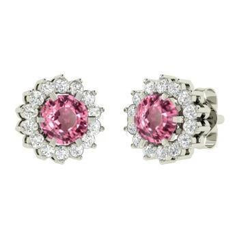 Pink Sapphire With Diamonds 4.60 Carats Studs Earrings White Gold Gemstone Earring