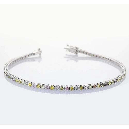 Pink, Yellow, Green & White Sapphire Tennis Bracelet Prong Set   Jewelry Gemstone Bracelet