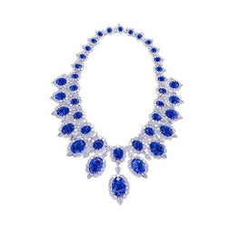 White Gold 291.17 Ct. Blue Sapphire & White Natural Earth Mined Diamond Necklace Jewelry