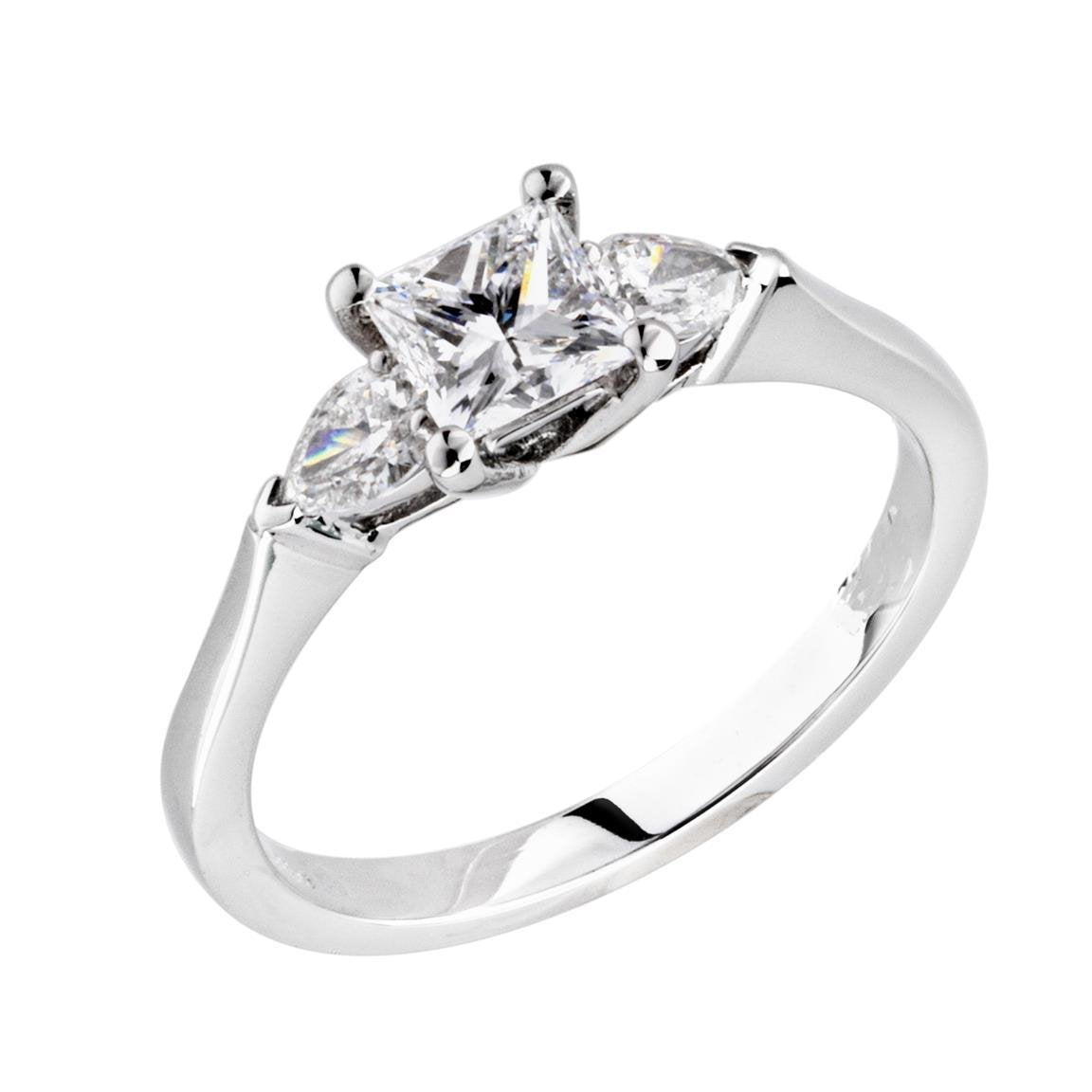Princess And Pear Cut Sparkling Three Stone 2.10 Ct Diamonds Wedding Ring Three Stone Ring